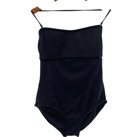 Blumoss Black Sleek Minimalist Halter Strapless One Piece Swimsuit Size Large - Picture 1 of 12